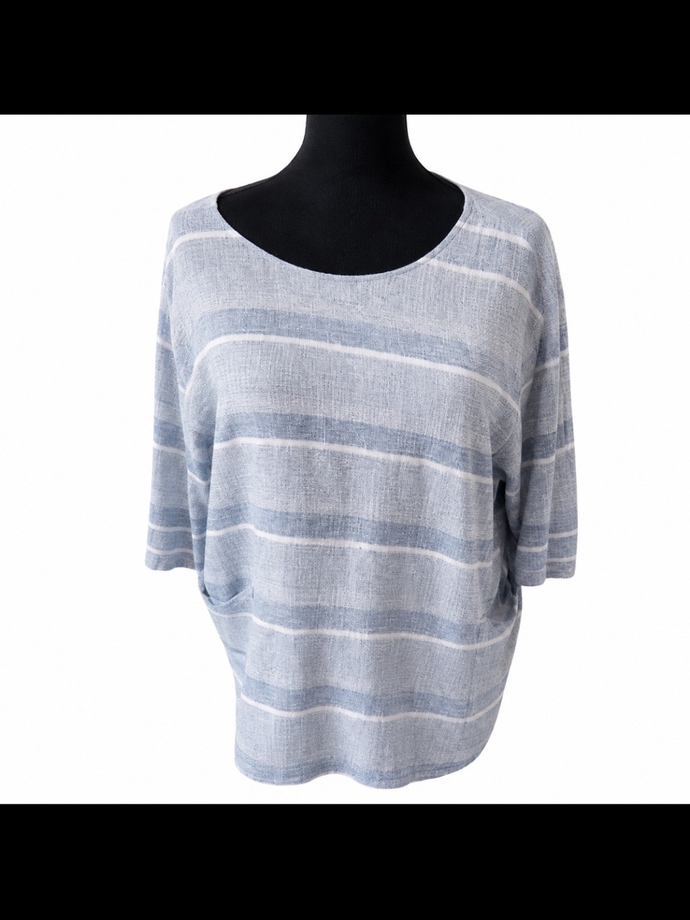 Pure Jill Linen Cotton Striped Knit Top Blue White Relaxed Fit Large
